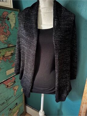 Open-Front Black Metallic Women's Cardigan Sweater